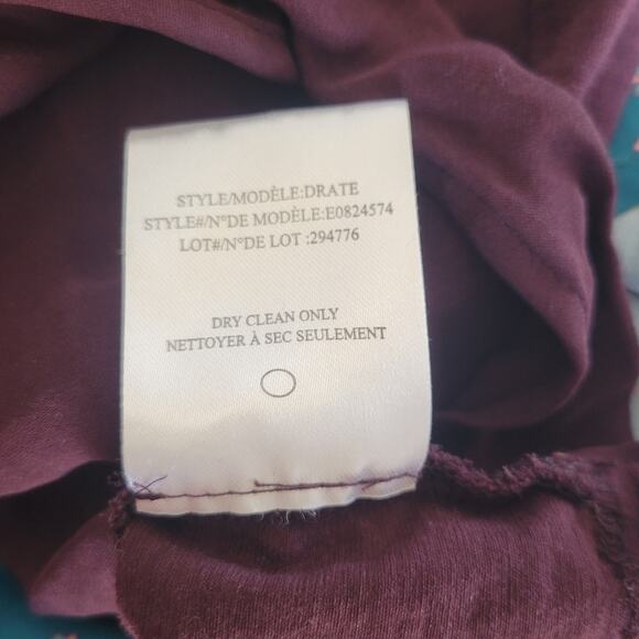 Theory small tall silk blend maroon purple faux wrap balloon hem blouse EUC - Picture 7 of 7